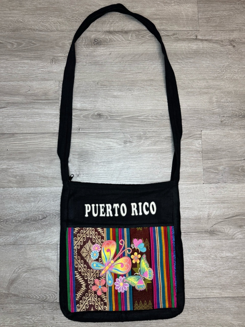 Puerto Rico Butterfly Crossbody Boho Woven Shoulder Bag Colorful Tote